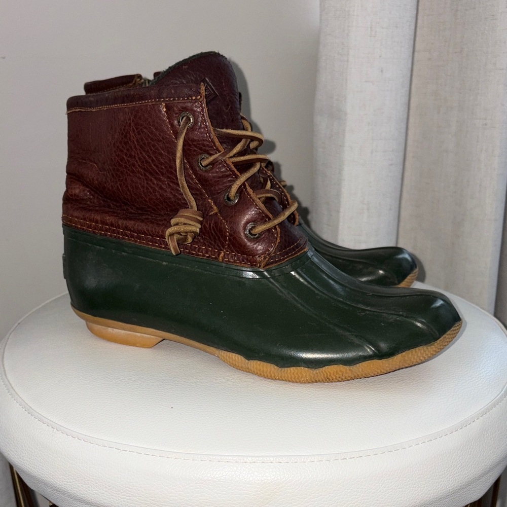 Sperry Women's Forest Green and Chestnut  Duck Boots - Picture 2 of 8